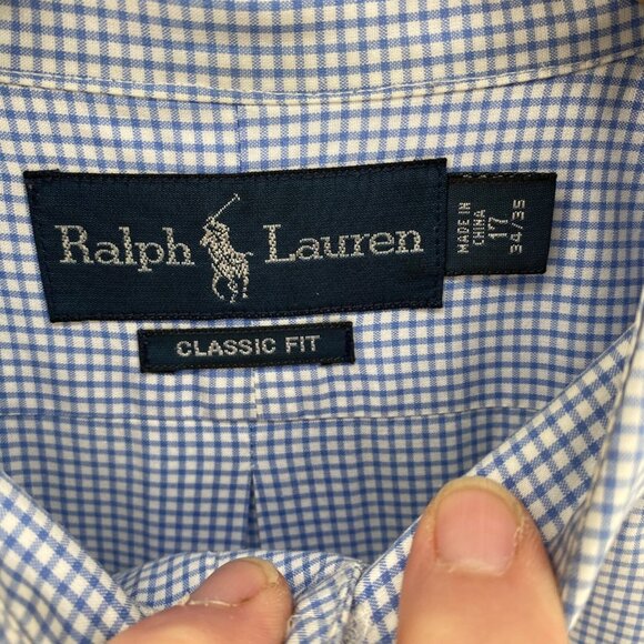 Ralph Lauren Shirt Mens 17 Blue Check Classic Fit Button Down Collar Long Sleeve - Picture 5 of 9